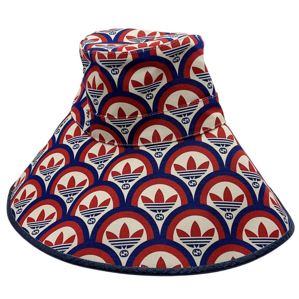 ❌SOLD❌Adidas X Gucci GG Trefoil Print Wide Brim Hat Size XL (59 cm) in Bule/Red - Picture 2 of 13